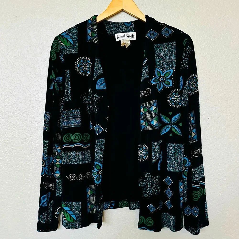 Ronni Nicole Vintage Retro Long Sleeve Cover Up Cardigan Blouse Top M